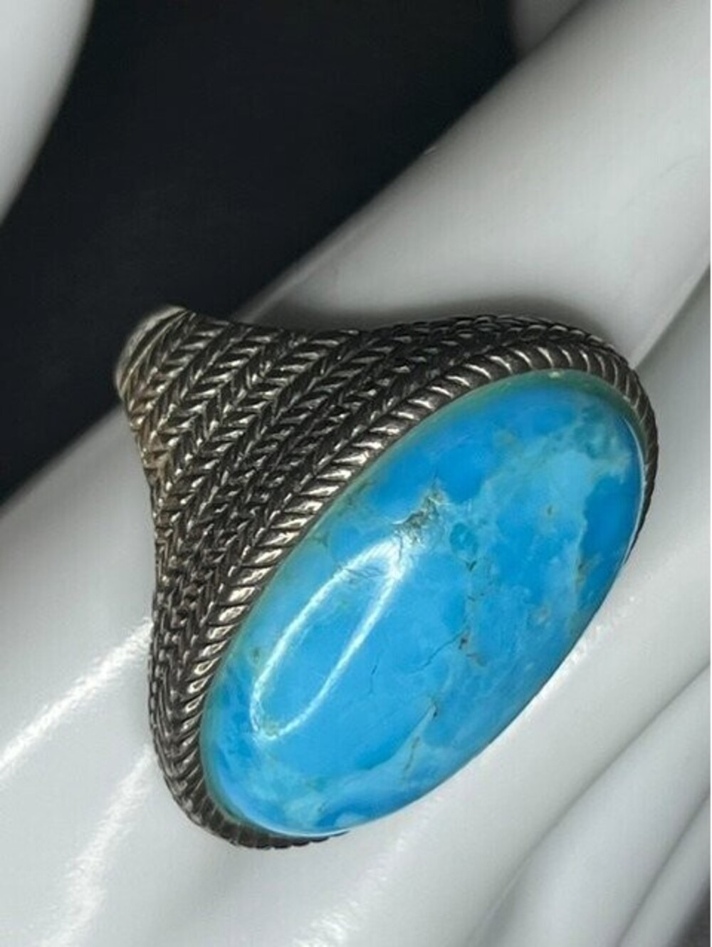 B7358 Vintage BBJ Sterling Silver Turquoise Cabochon Ring Braid Band 16.6g Sz 10